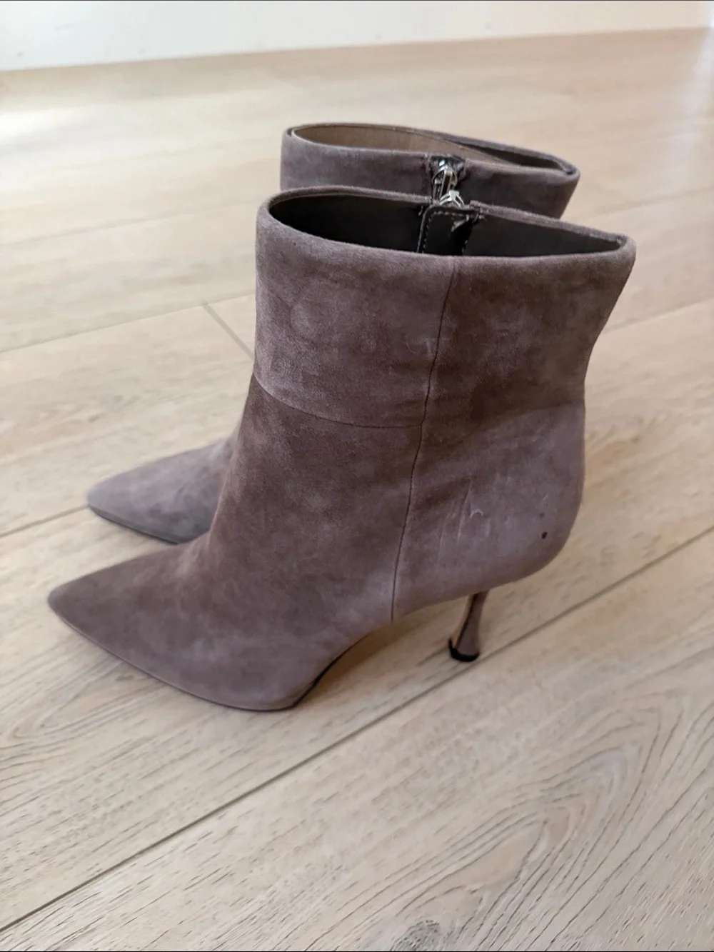 Vince Camuto Taupe Suede Pointed-Toe Ankle Booties